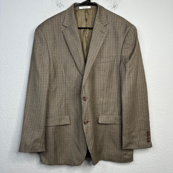 Lauren Ralph Lauren Blazer Mens 43R Brown Plaid Houndstooth Silk Wool Sport Coat